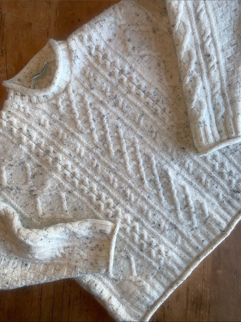 Aran Crafts Cream Speckled Cable Knit Crewneck Sweater - Picture 12 of 16